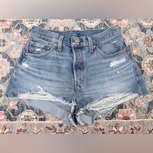 Women’s Levi 502 Distressed Light Blue Denim Shorts